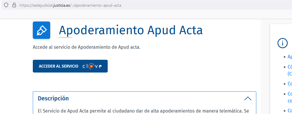Apud acta electrónico - pantalla inicial